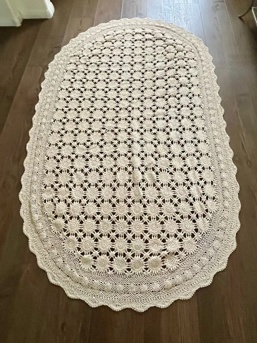 Cream Crochet Oval table cloth - Soft Handcrafted Look 48/80 Inches